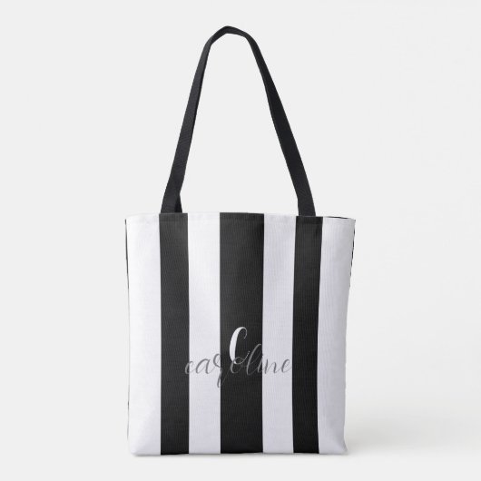 Zwart-wit elegant monogram gestreept Canvas tas (Achterkant)