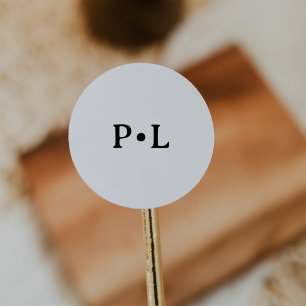 Zwart-Wit Elegant Monogram Huwelijk Ronde Sticker