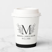 Zwart & Wit Elegant monogram pasgetrouwd Papieren Bekers (Achterkant)