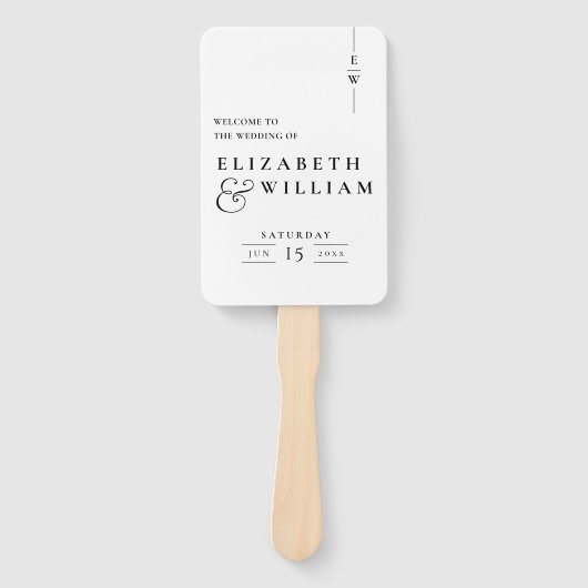 Zwart-wit Elegant Monogram Trouwprogramma Handwaaier (Voorkant)