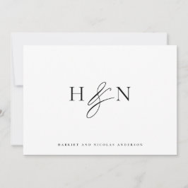 Zwart-wit Elegant Monogram Weddenschap Bedankkaart