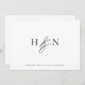 Zwart-wit Elegant Monogram Weddenschap Bedankkaart (Voorkant / Achterkant)