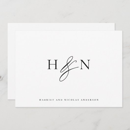 Zwart-wit Elegant Monogram Weddenschap Bedankkaart (Voorkant / Achterkant)