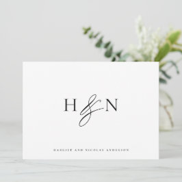Zwart-wit Elegant Monogram Weddenschap Bedankkaart