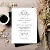 Zwart-wit Elegant Monogram Weddenschap Kaart
