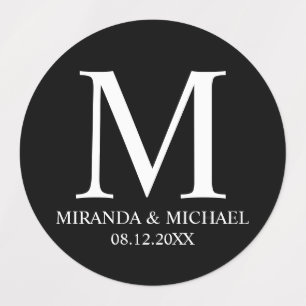 Zwart-wit elegant monogram Wedding Favor Lab Labels