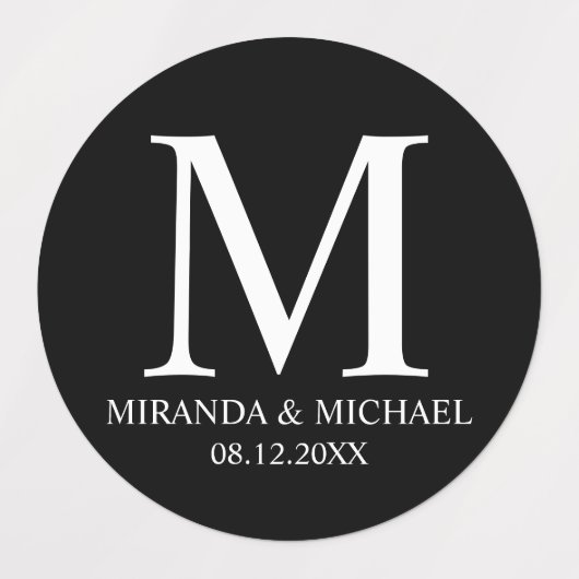 Zwart-wit elegant monogram Wedding Favor Lab Labels (Design 1)