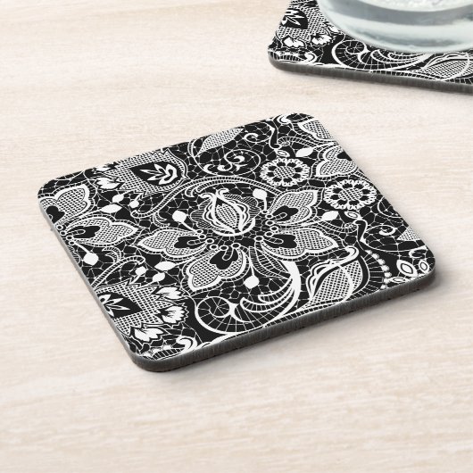 Zwart-wit elegant, ontwerp van Floral-ace Bier Onderzetter (Linkerzijde)