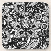 Zwart-wit elegant, ontwerp van Floral-ace Bier Onderzetter (Voorkant)