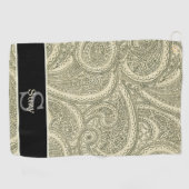 Zwart-wit Elegant Paisley Initiaal Monogram Golfhanddoek (Horizontaal)