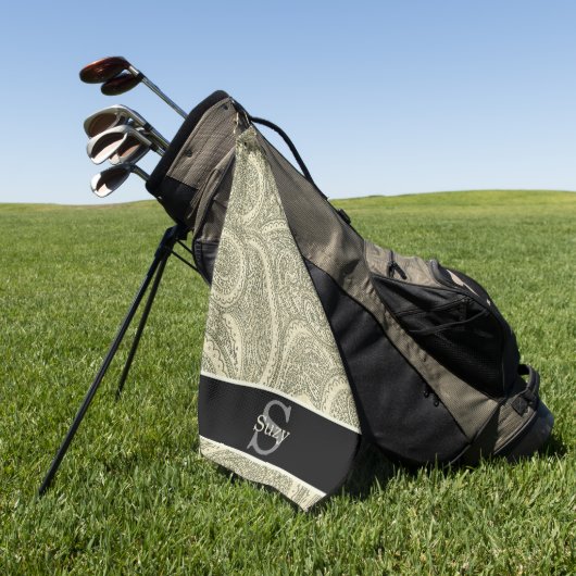 Zwart-wit Elegant Paisley Initiaal Monogram Golfhanddoek (Groen)