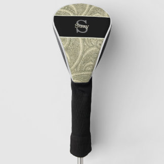 Zwart-wit Elegant Paisley Initiaal Monogram Golfheadcover