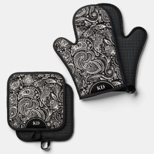 Zwart-wit Elegant  Paisley Pattern Ovenwant & Pannenlap Set