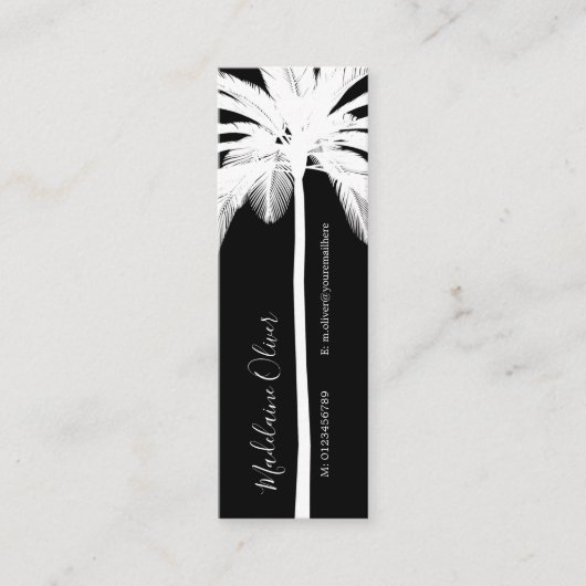 Zwart Wit Elegant Palmboom Tropisch Elegant Mini Visitekaartje (Voorkant)