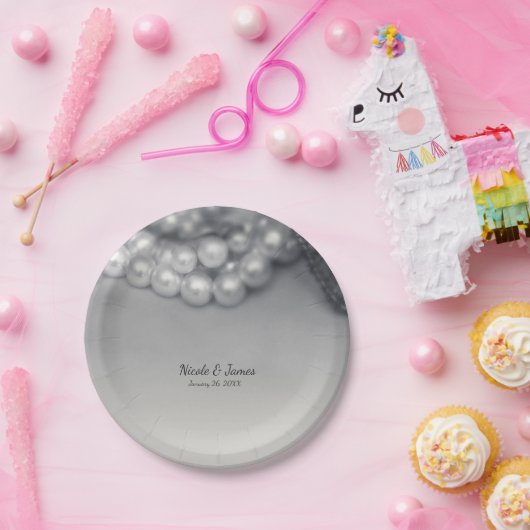  zwart-wit elegant parelaarzen papieren bordje (Feest)