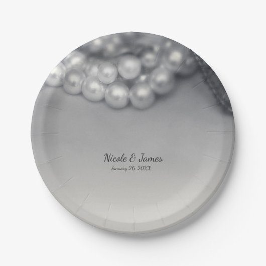  zwart-wit elegant parelaarzen papieren bordje (Voorkant)