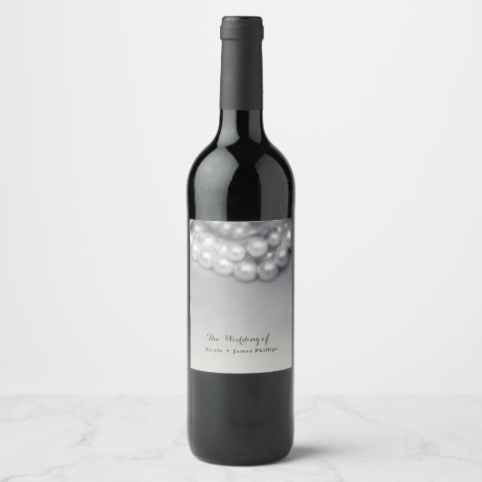 Zwart & Wit Elegant Parels Wijnlabels Wijn Etiket (Voorkant)