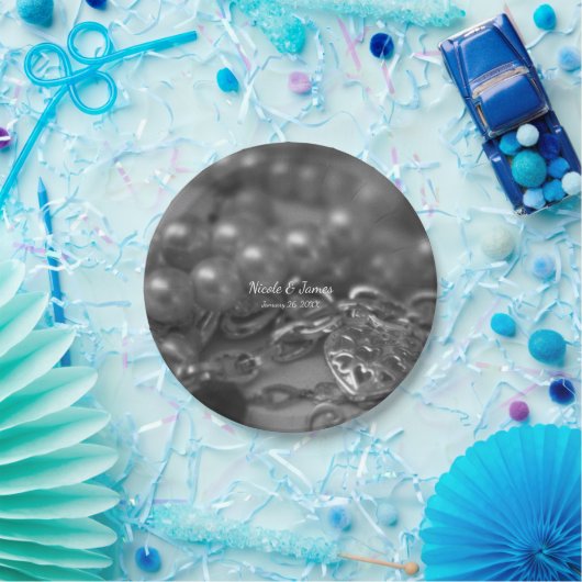 zwart-wit Elegant Pearls Wedding Papieren Bordje (Feest)