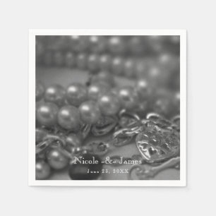  zwart-wit Elegant Pearls Wedding Servetten