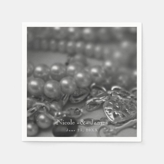  zwart-wit Elegant Pearls Wedding Servetten (Voorkant)
