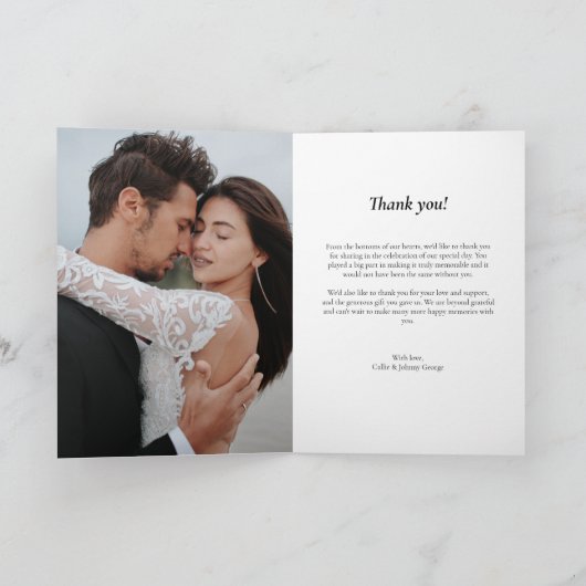 Zwart Wit Elegant Pijl Bruiloft Fotocollage Bedankkaart (Binnen)