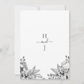 Zwart wit elegant romantisch bloemenhuwelijk kaart (Achterkant)