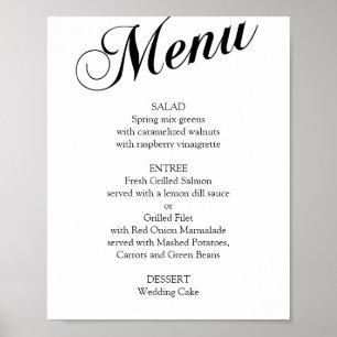 Zwart-wit elegant schrift trouwmenu poster
