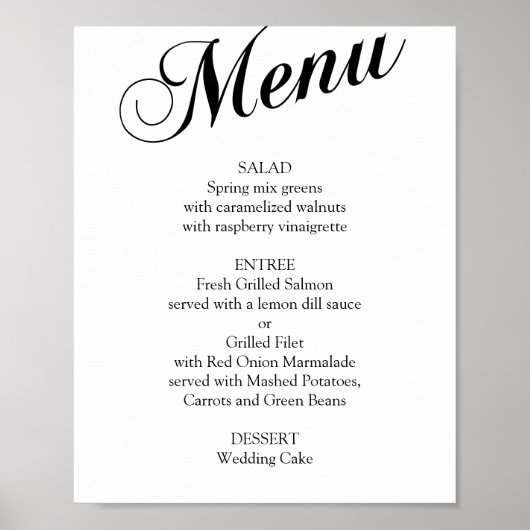 Zwart-wit elegant schrift trouwmenu poster (Voorkant)