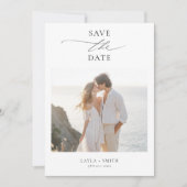 Zwart & Wit Elegant Script 2 Foto Strand Huwelijk Save The Date (Voorkant)