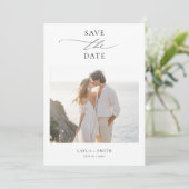 Zwart & Wit Elegant Script 2 Foto Strand Huwelijk Save The Date (Staand voorkant)