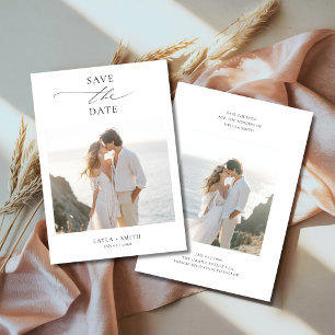 Zwart & Wit Elegant Script 2 Foto Strand Huwelijk Save The Date