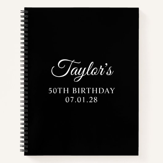 Zwart-wit Elegant Script 50e verjaardag Notitieboek (Voorkant)