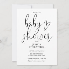 Zwart-wit Elegant Script Baby shower Kaart