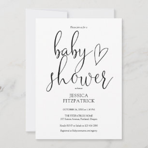Zwart-wit Elegant Script Baby shower Kaart
