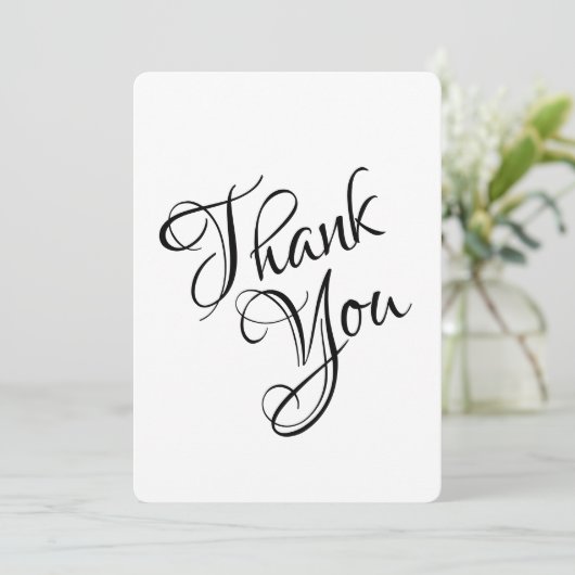 Zwart-wit Elegant-script bruiloft Bedankkaart (Staand voorkant)