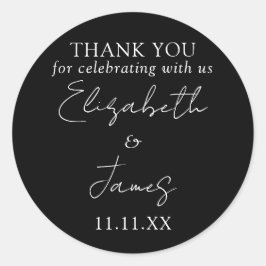 Zwart-wit Elegant Script bruiloft dank u Ronde Sticker