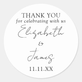 Zwart-wit Elegant Script bruiloft dank u Ronde Sticker