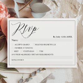 Zwart wit elegant script chic rsvp bruiloft kaart