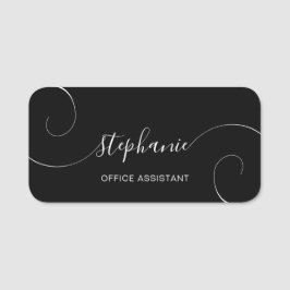 Zwart-wit Elegant Script Curly Job Title Naamplaatje