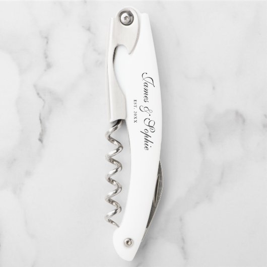 Zwart-wit Elegant Script Custom Wedding Kurkentrekker (Voorkant)