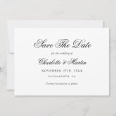 Zwart-wit Elegant Script Eenvoudige bruiloft Save The Date (Voorkant)