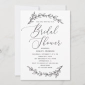 Zwart wit elegant script floraal vrijgezellenfeest kaart (Voorkant)