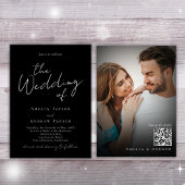 Zwart Wit Elegant Script Foto QR Code Bruiloft Kaart