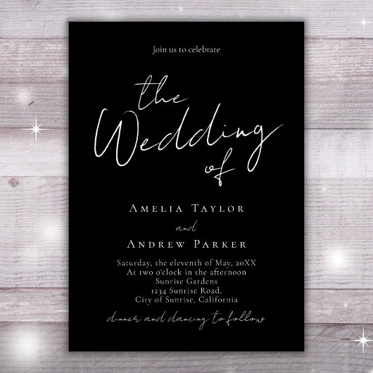 Zwart Wit Elegant Script Foto QR Code Bruiloft Kaart