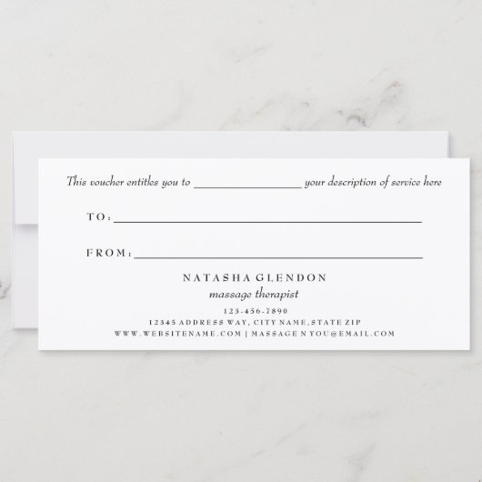 Zwart-wit Elegant Script Gift Vouchers (Achterkant)