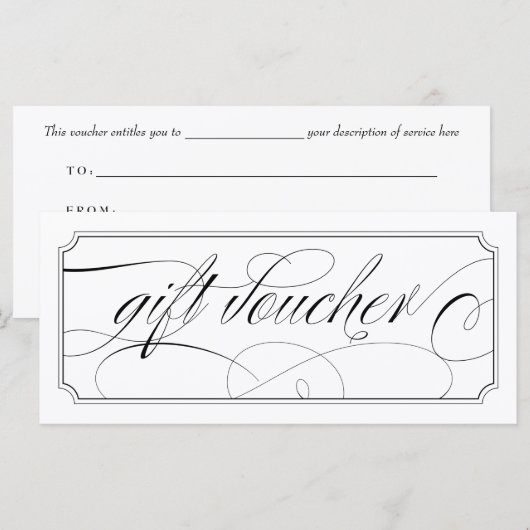 Zwart-wit Elegant Script Gift Vouchers (Voorkant / Achterkant)