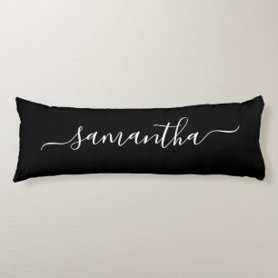 Zwart-wit Elegant Script Handtekening Naam Lichaamskussen