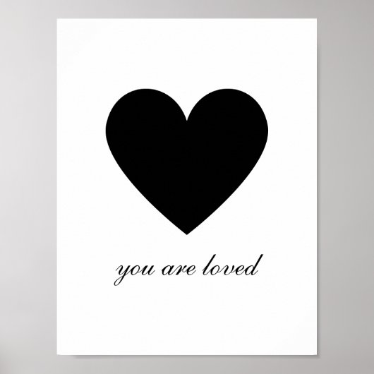 Zwart-wit Elegant Script Hart Poster (Voorkant)