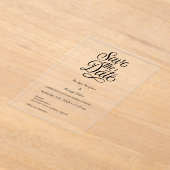 zwart wit Elegant Script Huwelijk veilig de datum Acryl Uitnodigingen (Laagn)