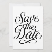 zwart wit Elegant Script Huwelijk veilig de datum Kaart (Achterkant)